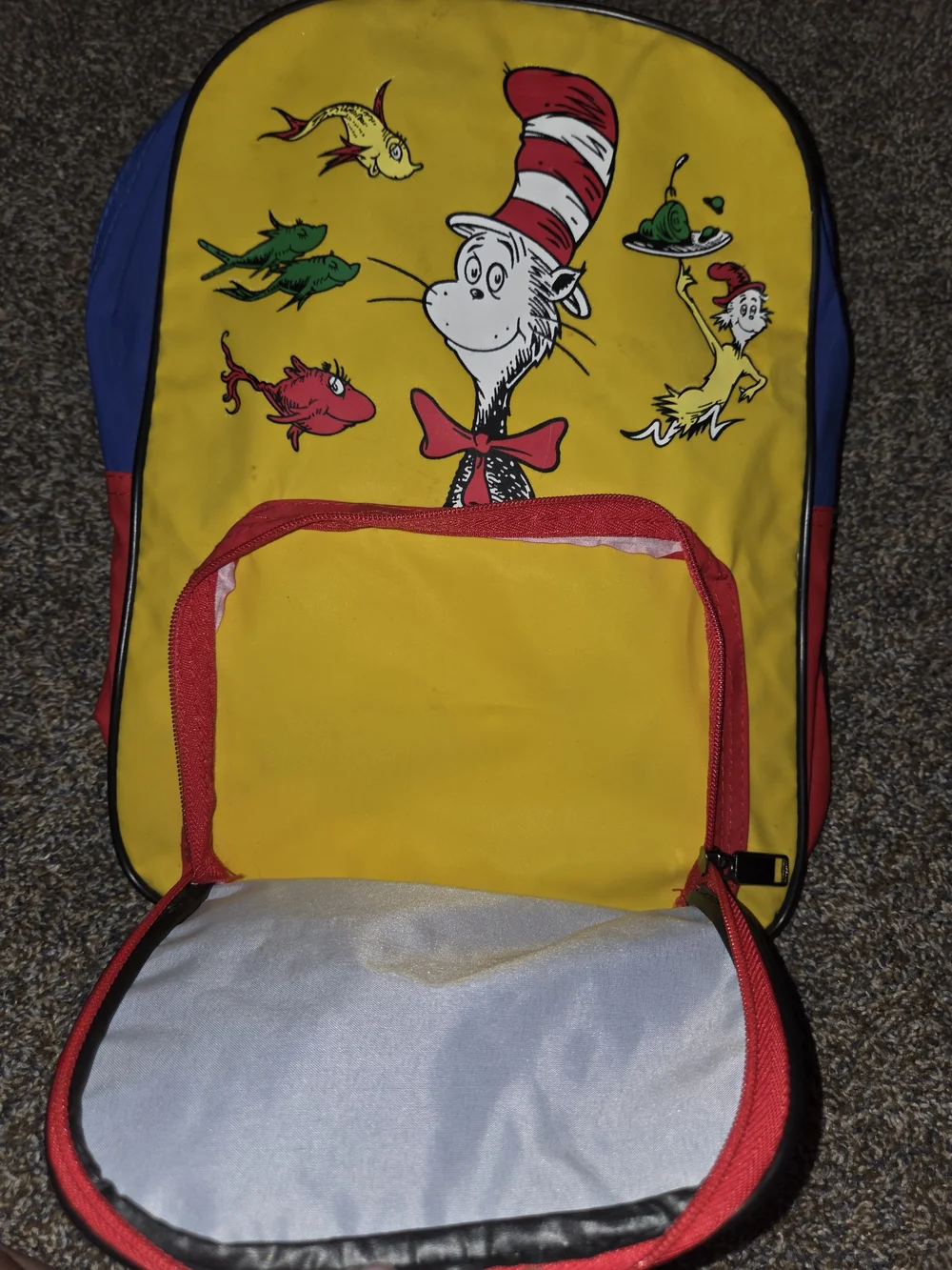 1997 Dr. Seuss Yellow & Blue 'Dr. Seuss & His Friends' Backpack